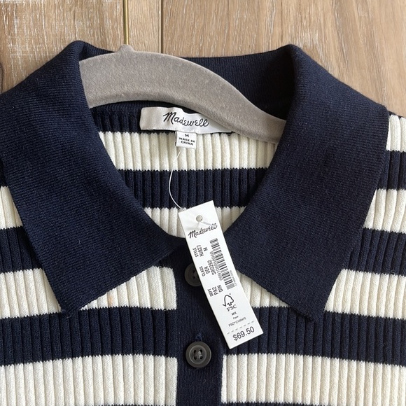 Madewell Owen Polo Sweater Tank in Stripe Deep Indigo Size Medium NEW - Picture 5 of 7